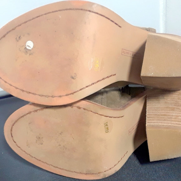 Vince Camuto Koral Block Heel Open Toe Booties Brown Suede Zip Up Size 4.5M - Picture 8 of 8